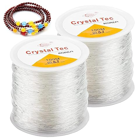 Elastische Stretchschnur, 2 Rollen 0.7mm Transparent Schmuckfaden, Elastisch Schmuckfaden, Perlenkordel für Armband, Gummibänder Nylonfaden für Perlenschmuck Armbänder Bastelarbeit(200 Meter)