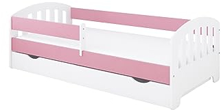 Kids Collective Kinderbett 80x160 | 80x180 | 90x200 cm mit Schublade, Rausfallschutz & Lattenrost in pink 80x160 cm Mädchen Jungen Bett | von 3. bis 10. Lebensjahr