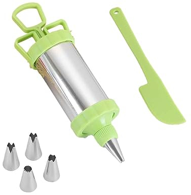 Pokinge 6Pcs Icing Piping Nozzle Syringe Scraper Stainless Steel Cream Press Mould Cupcake Pastry Fondant Decoration Nozzle Cookie Kitchen Baking Tool
