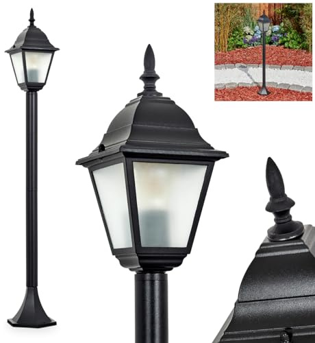 HOFSTEIN Außenstehleuchte Naofe, Außenwegeleuchte aus Metall/Milchglas in Schwarz, Wechselscheiben Klar, Wegeleuchte im Landhaus/Antik/Retro/Vintage-Design für Garten, Terrasse, 104 cm, E27, IP44