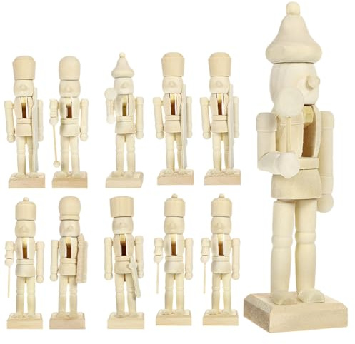 Kichvoe 12 Pièces De Noël Casse-Noisette Inachevé Figurines À Peindre en Bois Casse-Noisette Bricolage Marionnette Vierge Noyer Soldat Peinture Jouet Bricolage Artisanat Noël Décor De