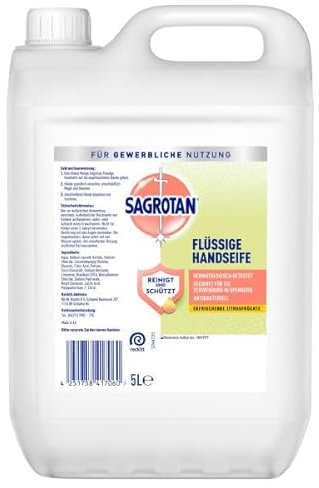 Sagrotan Antibakterielle Handseife – Erfrischende Zitrusfrüchte – Großpackung mit 1 x 5 L Kanister Flüssigseife