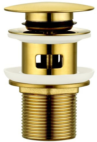 Peppermint Desagüe de lavabo ranurado para baño, tapón de desagüe Click Clack de oro cepillado con desbordamiento para lavabo de baño, fregaderos de recipiente