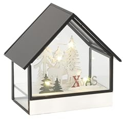 Konstsmide LED Glashaus mit Holzfuß Xmas, mit 6h Timer, 5 warm weiße Dioden, batteriebetrieben, Innen, 0,3W, 2 x AA 1.5V (exkl.) - 3225-270