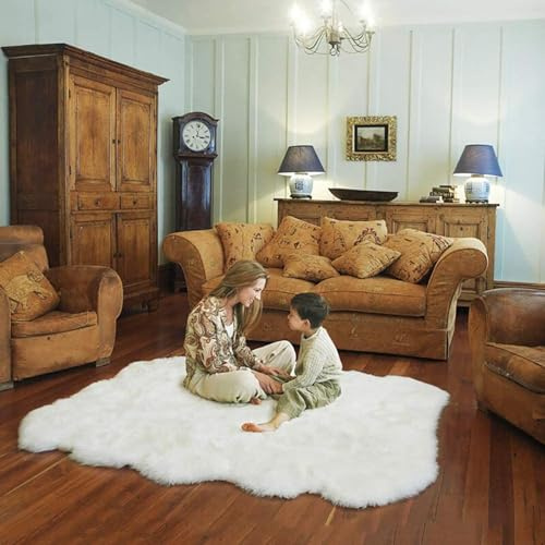 WYFDMNN Carpet Faux Lambskin Sheepskin Longhair Fur Optics Imitation Wool Bed Rugs Sofa mat (White, 120 x 180 cm)