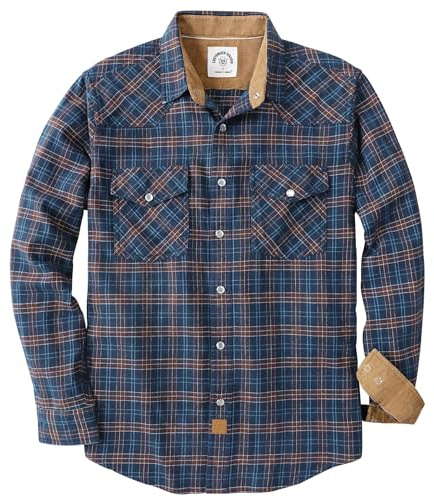 Dubinik® 6 oz Camicia Uomo Flanella Camicia Pile Cotone Western Cowboy Bottone di Perla Manica Lunga Pesante Quadri Vintage Grigio Blu Scuro M