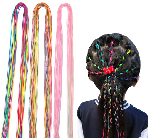 Qianyu 48 Stück Bunte Haarwickelschnüre für Pferdeschwanzzöpfe Verschiedene Flechthaargummis in Farbverlaufsfarbe Lange Haarverlängerungen Seilband Zöpfe für Frauen Mädchen Haarstyling-Zubehör