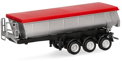 Herpa LKW Modell Thermomuldenauflieger 3achs, Miniatur im Maßstab 1:87, Sammlerstück, Made in Germany, Kunststoff, Farbe: silber (Plane rot), Normal