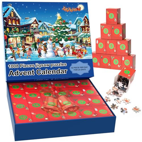 Adventskalender 2024 Jigsaw Puzzles,Adventskalender Jigsaw Puzzle für Erwachsene und Kinder,70 x 50 cm,1008 Teile Hochwertige Puzzles,Weihnachts Geschenk für Jungen,Mädchen,Stadt