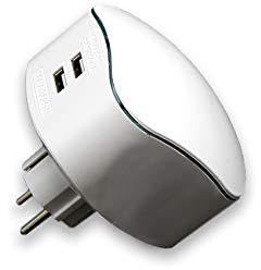 Zarivy Clavija triple Schuko con conexión TT y 2 puertos USB, ideal para cargar dispositivos electrónicos y ampliar puntos de energía en casa.