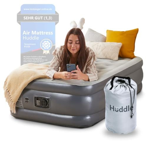 Huddle Lite – Materasso Gonfiabile con Pompa Integrata - Materasso comodo con superficie morbida e altezza rialzata – perfetto per campeggio, ospiti, o camere extra (Singolo/Doppio/Matrimoniale)