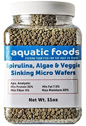 Aquatic Foods Inc. Wafers 3.5mm - 1/8 Spirulina, Algae & Veggies, Sinking Micro Wafers for All Tropical Fish, African Cichlids, Catfish, All Bottom Fish, Shrimp, Snails, Crabs…11oz Small Jar
