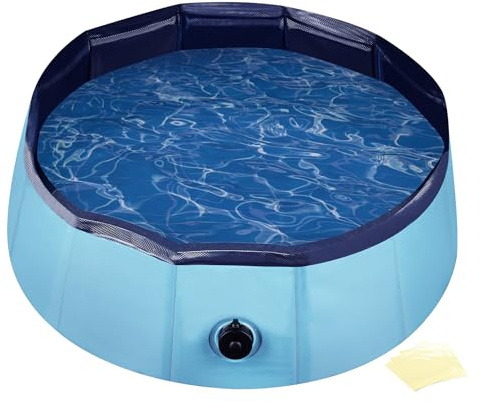 Fudajo Hundpool 80 x 20 cm halkfri hundbassäng, hopfällbar i PVC, stabil simbassäng för hund ger svalka på sommaren