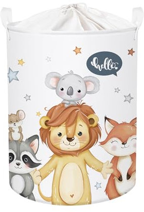 Clastyle Niedliches Tier Kinder Wäschekorb mit Henkel Faltbar Kleidung Spielzeug Aufbewahrungskorb Jungen Mädchen Aufbewahrungsbox für Babyzimmer Bad, Weiß, 36 * 45 cm