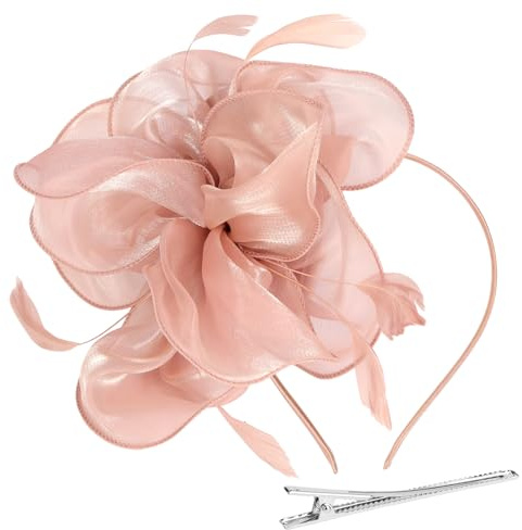 Alaoo Fascinator-hatt, nätblomma fjäder fascinator-pannband, kvinnor fascinerande hattar, festkostym huvudbonader för bröllop, tefest, cocktailrace, alla hjärtans dag (blommor-ljusrosa)