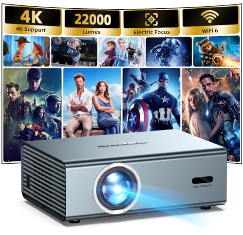 [Electric Focus] 4K Support Projector with WiFi6 and Bluetooth 5.3, Outdoor Projectors for Outside Video Use, OWNKNEW Gaming Movie Proyector, Auto Keystone Correction