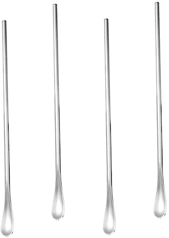 VOSAREA 4pcs Coffee Stirring Spoon Long Handle Mixing Spoon for Hot Drink Stirring Stainless Steel Delicate Design for Latte Glasses