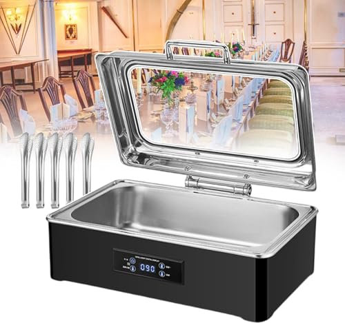 forplubossmmp Scaldavivande Commerciale per Buffet, Tavolo Elettrico in Acciaio Inox per Alimenti A Vapore con Pannello Display Digitale per Mantenere Il Cibo Caldo (con 5 Clip per Alimenti),1-Grid