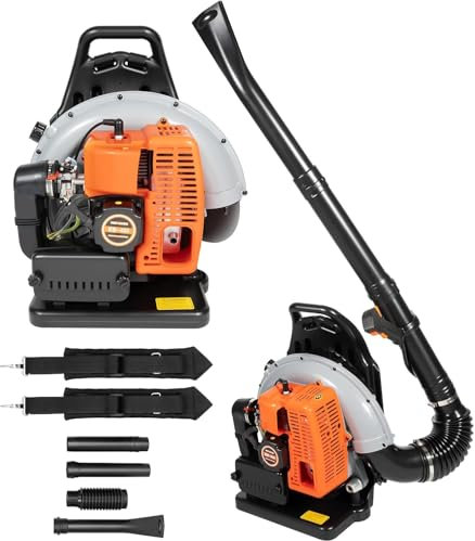 OUBUBY Backpack Gas Leaf Blower, 63CC 3.6HP 2 Stroke Grass Lawn Blower Air Cooling Gasoline Backpack Grass Blower 665CFM 2.7KW Powerful Clearing Performance for Complete Property Maintenance (63CC)