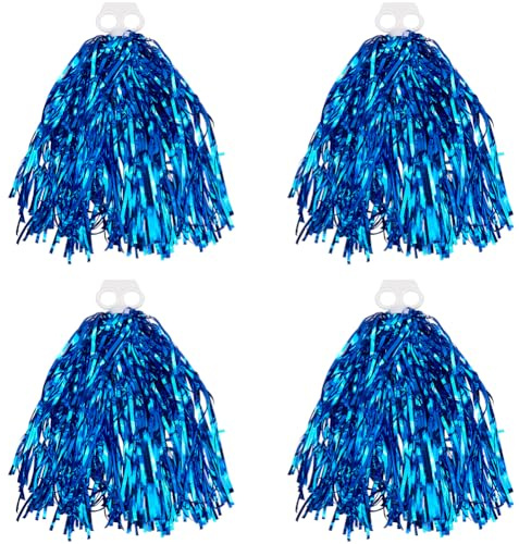 CREATCABIN 4 Stück Cheerleading Pom Poms Cheerleader Pomps Metallic Folien Pom Poms Mit Schlagstockgriff Cheerleader Pompons Für Anfeuerungsteams Training Partys Tanzen Bühnenauftritte Feiern 36x36cm