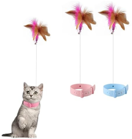 BinPhorm Interaktives Katzenspielzeug mit Federn und Glocken,2 PCS Federspielzeughalsband für Katzen Katzenspielzeug Selbstbeschäftigung für Kätzchen Und Katzen Cat Teasing Wand with Silicone Collar