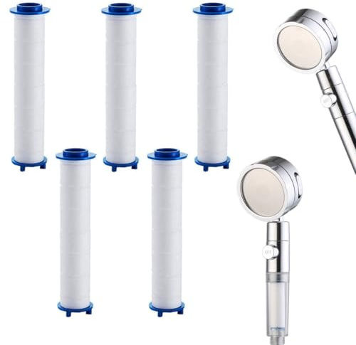 SGERUFZ Lot de 5 Filtres pour Douchette, Remplaçable en PP Coton, Élimination des Résidus de Chlore, Noyau en Coton pour Eau Propre Universelle, Pour Pommeau de Douche Filtrant (8x2.4 cm)
