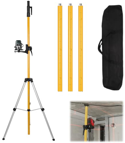 Laser Teleskopstange 3m/10ft, Laser-Stativ mit Höhenverstellung, Lasermontagestange-360°Drehung, Baustativ für Kreuzlinienlaser und Rotationslaser mit 1/4 Außengewinde und 5/8 Gewindeadapter