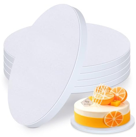 (5 Piezas) Cake Drum, Base para Tartas 25 cm Redonda x 12 mm de Grosor, Bandeja Tarta de Cartón Blanca, Base Tartas Redonda Reutilizable para el Transporte de Tartas y Postres de 8-10 Pulgadas.