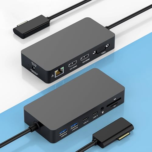 New Docking Station Dual HDMI+VGA Compatible with Surface Pro 12/11/10/9/8/X/7/6/5/4/3,Surface Laptop 7/6/5/4/3/2/1,Surface Surface Go 4/3/2/1, and Surface Book 3/2/1