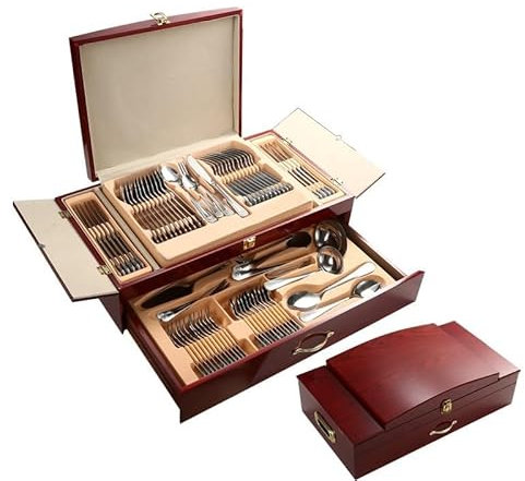 YJKKZQLB Ensemble de Couverts en argenterie, Ensemble de Couverts en Acier Inoxydable 72 pièces, Coffret de Couverts pour Couteau, Fourchette et cuillère, Or et Argent, Argent