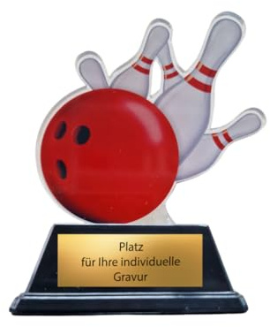 Bowling Trophäe 10 cm - Pokal mit Wunschgravur - Award für Kinder & | Leichte & Stabile Auszeichnung für Bowlingturniere, Hobbyspiele & Vereinsfeste. Modernes Acryl-Design mit Kugel & Pins.