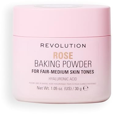 Revolution Loose Baking Powder – Poudre fixatrice de maquillage, fini lumineux, absorbe les brillances et l’excès de sébum, vegan et sans cruauté, 30 g, Rose