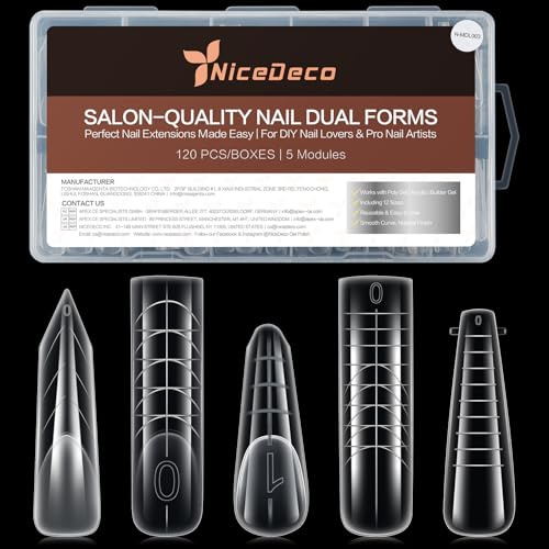 Nicedeco Dubbla system nagelformar nagelformar, 120 st genomskinliga former för polygel akryl UV gel 5 former gör-det-själv falsk nagelförlängning byggare manikyrverktyg salong hem gör-det-själv