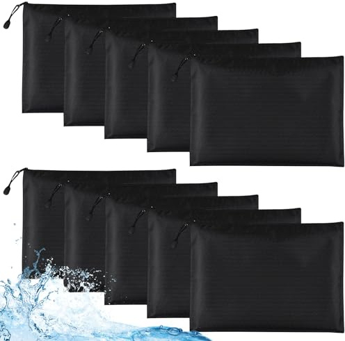 Geldtasche Banktasche 10 Stück A5 Querformat 23 x 17.8 cm Dokumententasche Wasserdicht mit Reißverschluss Geldmappe Schwarz für Schule Haushalt Business