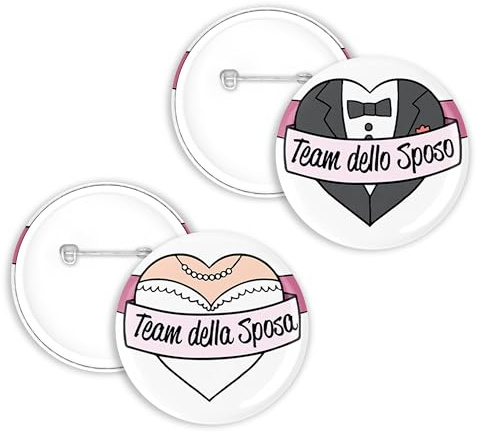 Set 10 Spillette Team Sposa e Team Sposo Personalizzate | Pin Badge, Addio al Nubilato o Celibato, Gadget Matrimonio, Bride & Groom, Grafica e Frase Personalizzabile
