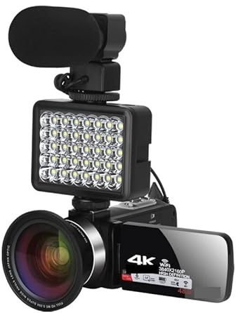 Videokamera, Digitalkamera Videokamera 4K-videokamera Fill Light Vlogg Kit for streaming med 16X Zoom Fotografikameror(64G SD Card,Lens Light MIC)