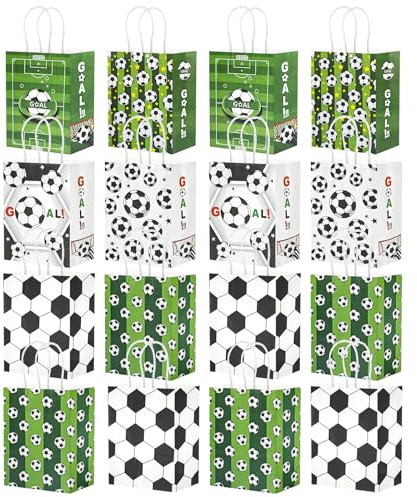 Fotbollspapperspåsar, 16 stycken fotboll presentpåsar, fotboll födelsedagspåsar, fotbollsfest presentpåsar, fotboll goodie-väskor, presentpåsar fotboll barnens födelsedag, godispåsar, papperspåsar