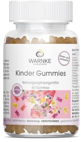 Multivitamingodis för barn - 60 bitar - med vitamin A, C, E, B1, B2, B3, B5, B6, B9, D3 och B12 - HÖG DOS - Tysk apotekskvalitet | Warnke Vitalstoffe
