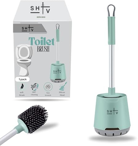 Silicone Toilet Brushes & Holders, Deep Cleaner, Toilet Brush with Quick Drying Holder Set for Bathroom (ROUND GREEN)