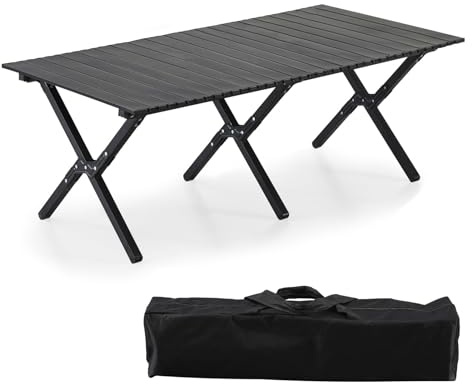 GAOXIAO Tavolo da Campeggio Pieghevole 90 cm, Alluminio Tavolo Pieghevole 150 kg Piano Tavola Caricabile per 4-6 Persone, Tavolo per Campeggio Picnic Giardino Balcone Black 120 x 60 x 43cm