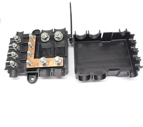 GLFLOW Portafusibili audio per auto da 12-48 V, protezione da sovraccarico, tipo bullone/forcella, 1 ingresso e 4 contatti in rame in alloggiamento compatto in ABS per una facile installazione (4AFS+