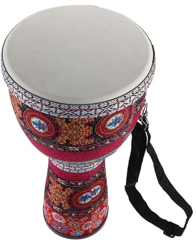 Gogogmee Tambour Africain Garçon et Filles 8,5 Pouces Léger PVC Tambour de Percussion Portable à Main Instrument Musique Percussion Éducatif Peau Rouge Adapté Débutants et Style Aléatoire