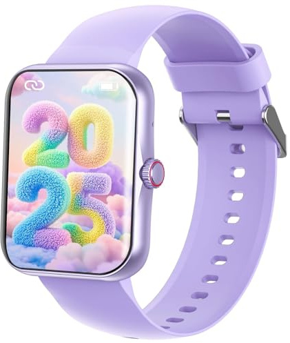 PTHTECHUS Smartwatch Kinder, Telefonuhr Sport Fitness für Kinder, 1,83 Zoll HD-Touchscreen, Benachrichtigungen Nachrichten, Fitness-Tracker für Jungen, Mädchen und Teenager (Violett)