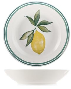 H&H Set 6 Piatti Fondi Solea in Porcellana – Decoro Limoni, Ø 20,5 cm – Servizio Tavola Elegante e Colorato