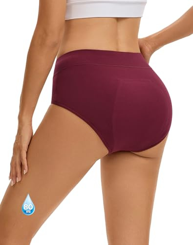 INNERSY Period Underwear Heavy Flow Leak Proof Menstrual Pants, 12, 1 Wine