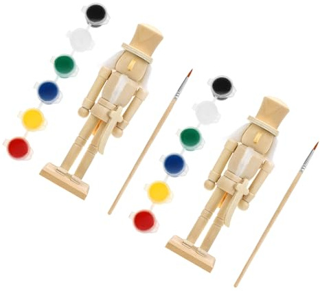 UTHCLO 2 Set di Schiaccianoci in Legno Massello da 18 Cm, Kit Fai da Te con Pennelli e Pigmenti per Dipingere Statuette di Soldatini Decorativi, Ornamenti Artigianali per