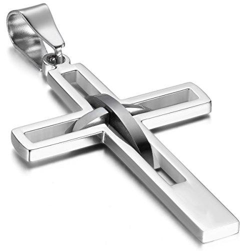 OIDEA Bijoux Pendentif Croix Collier Homme Chaîne Mixte Acier Inoxydable pour Homme et Femme Avec Sac Cadeau Couleur Argent-Cadeau fete des meres fete des peres