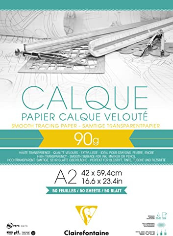 Clairefontaine 975094C Block Transparentpapier (DIN A2, 42 x 59,4 cm, 50 Blatt, 90 g, ideal für technische Zeichnen) transparent