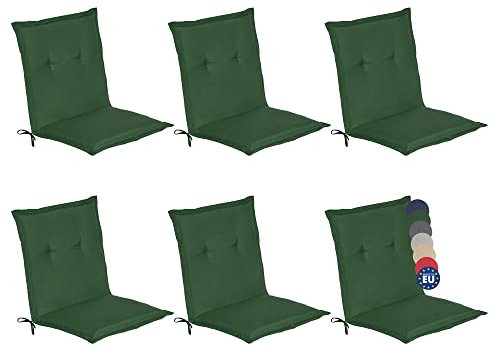 Beautissu 6er Set Niedriglehner Auflage Gartenstuhl 100x50x6 cm Loft NL - Sitzkissen Niederlehner Rückenkissen niedrig Stuhlkissen Schaumkern Füllung Kissen Dunkelgrün