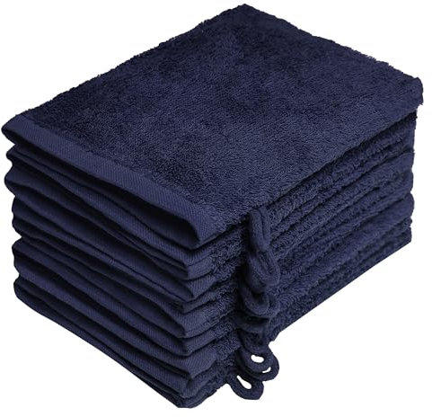 NatureMark 10x Waschhandschuhe aus Frottee 100% Baumwolle – Weich und Robust, Ideal für die tägliche Pflege und Gäste – Navy blau, 15x21 cm